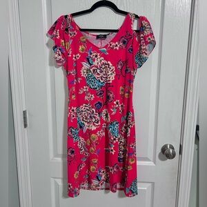 Vibrant Red Floral Off Shoulder Sleeve Dress from MSK
